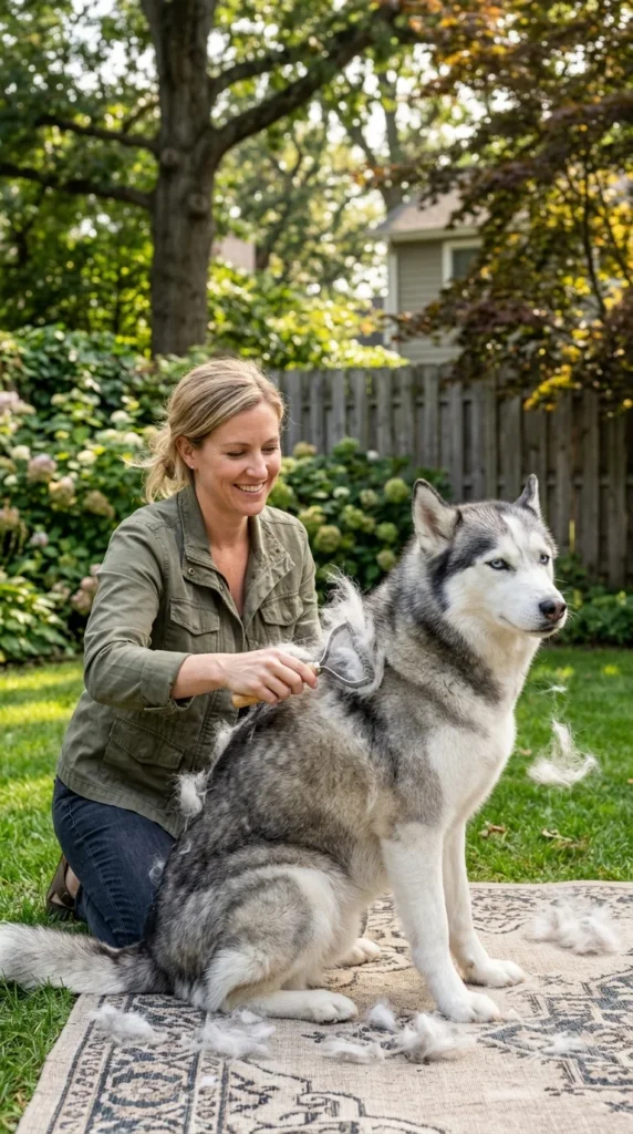 Owner gently parting a Labradors fur to check the condition of its skin.
