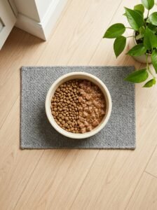 Wet dog food mixed with dry kibble in a bowl