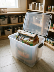 Original dog food bag stored inside a clean airtight container.