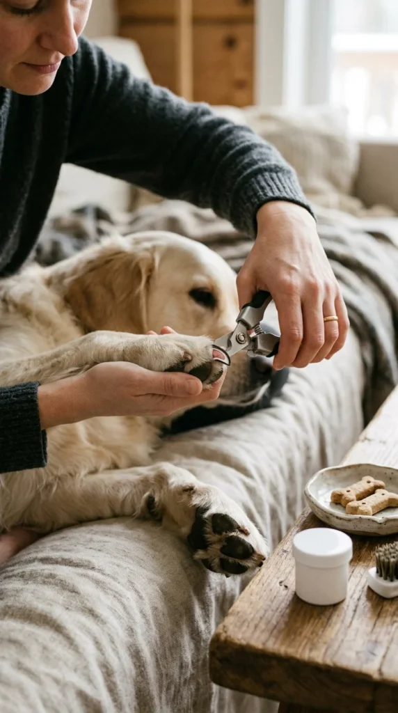 Person using a nail grinder on a dog's dark nails