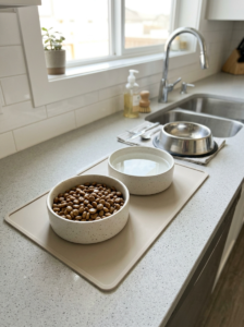 Freshly softened dog kibble prepared in a clean bowl.