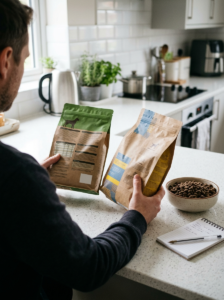 Dog owner recording feeding amounts and food transition notes.