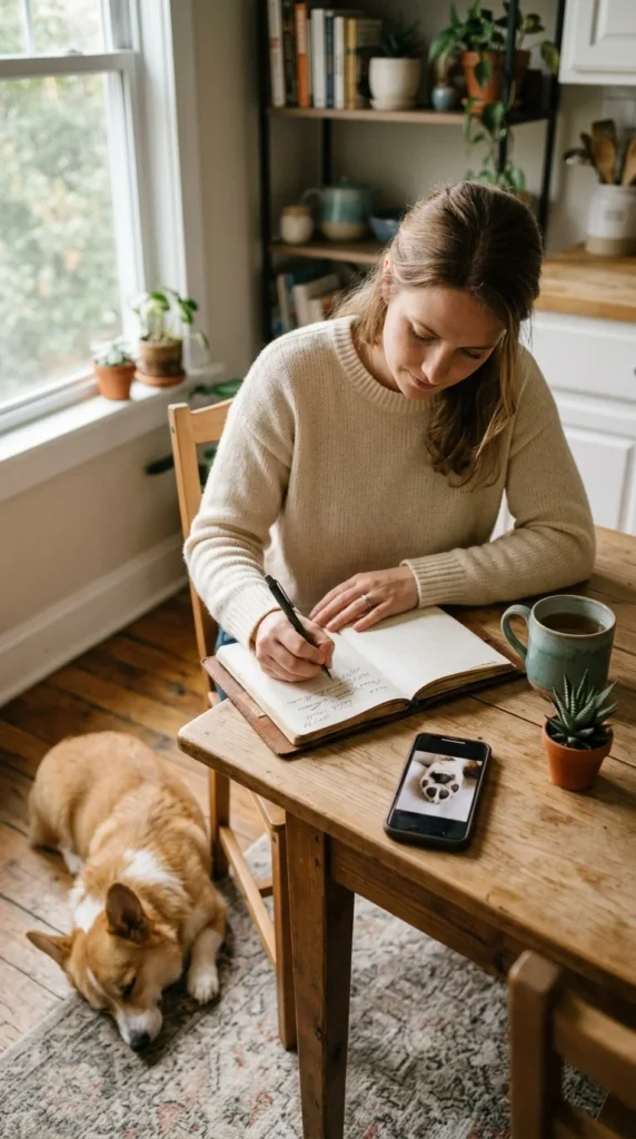 Owner keeping a symptom log for their dog before a vet visit