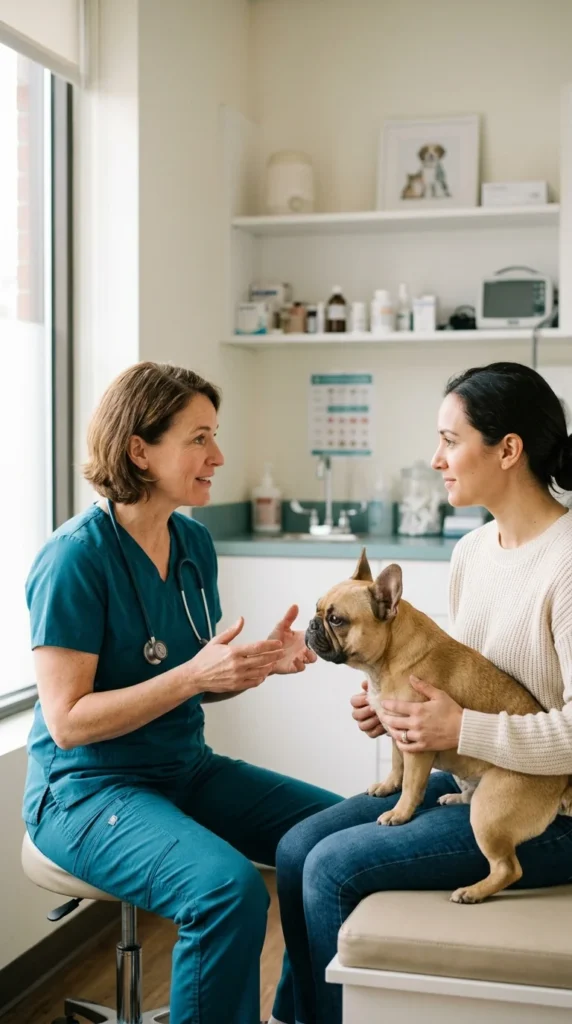 Veterinarian discussing dental care options with a dog owner